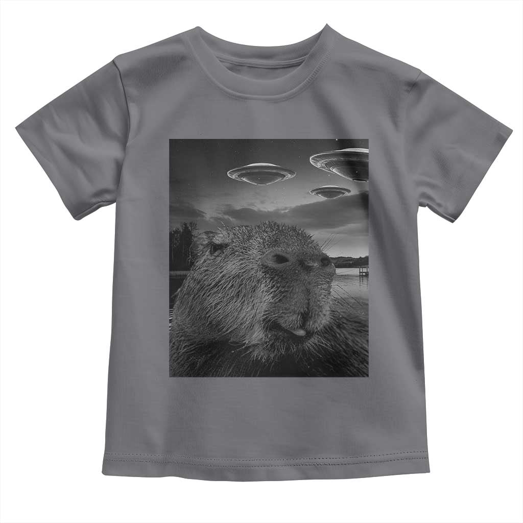Funny Graphic Capybara Selfie with UFOs Weird Toddler T Shirt