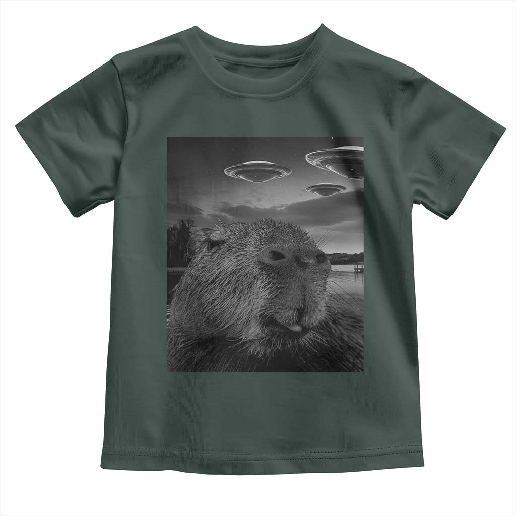 Funny Graphic Capybara Selfie with UFOs Weird Toddler T Shirt