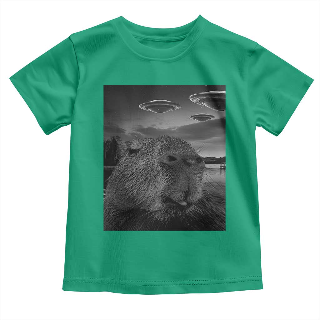 Funny Graphic Capybara Selfie with UFOs Weird Toddler T Shirt