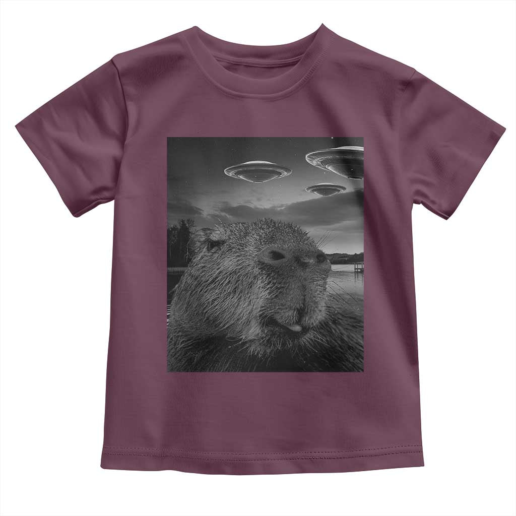 Funny Graphic Capybara Selfie with UFOs Weird Toddler T Shirt