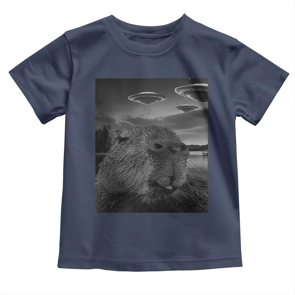 Funny Graphic Capybara Selfie with UFOs Weird Toddler T Shirt