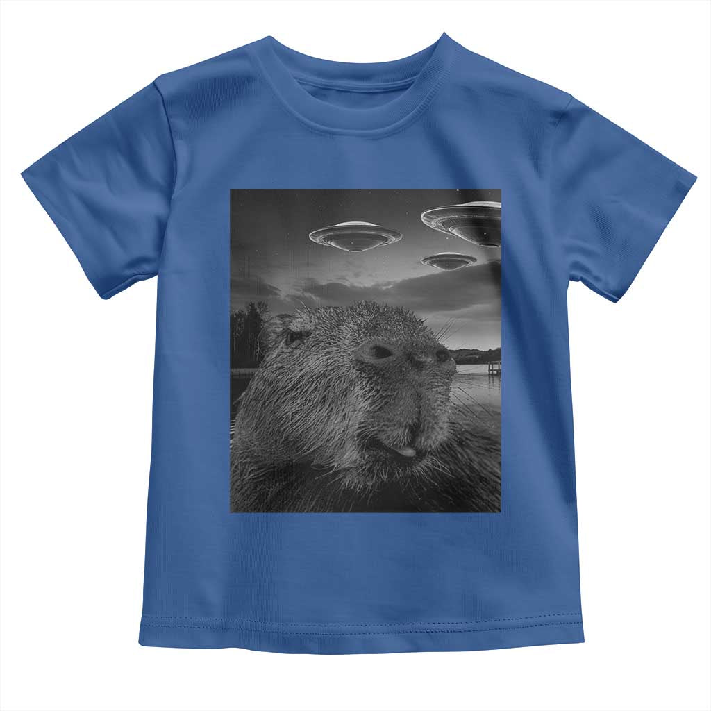 Funny Graphic Capybara Selfie with UFOs Weird Toddler T Shirt