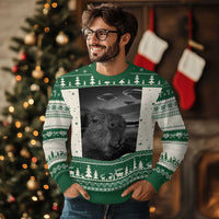 Funny Graphic Capybara Selfie with UFOs Weird Ugly Christmas Sweater - Wonder Print Shop
