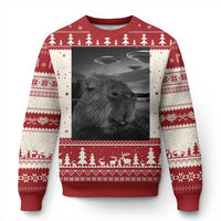 Funny Graphic Capybara Selfie with UFOs Weird Ugly Christmas Sweater - Wonder Print Shop