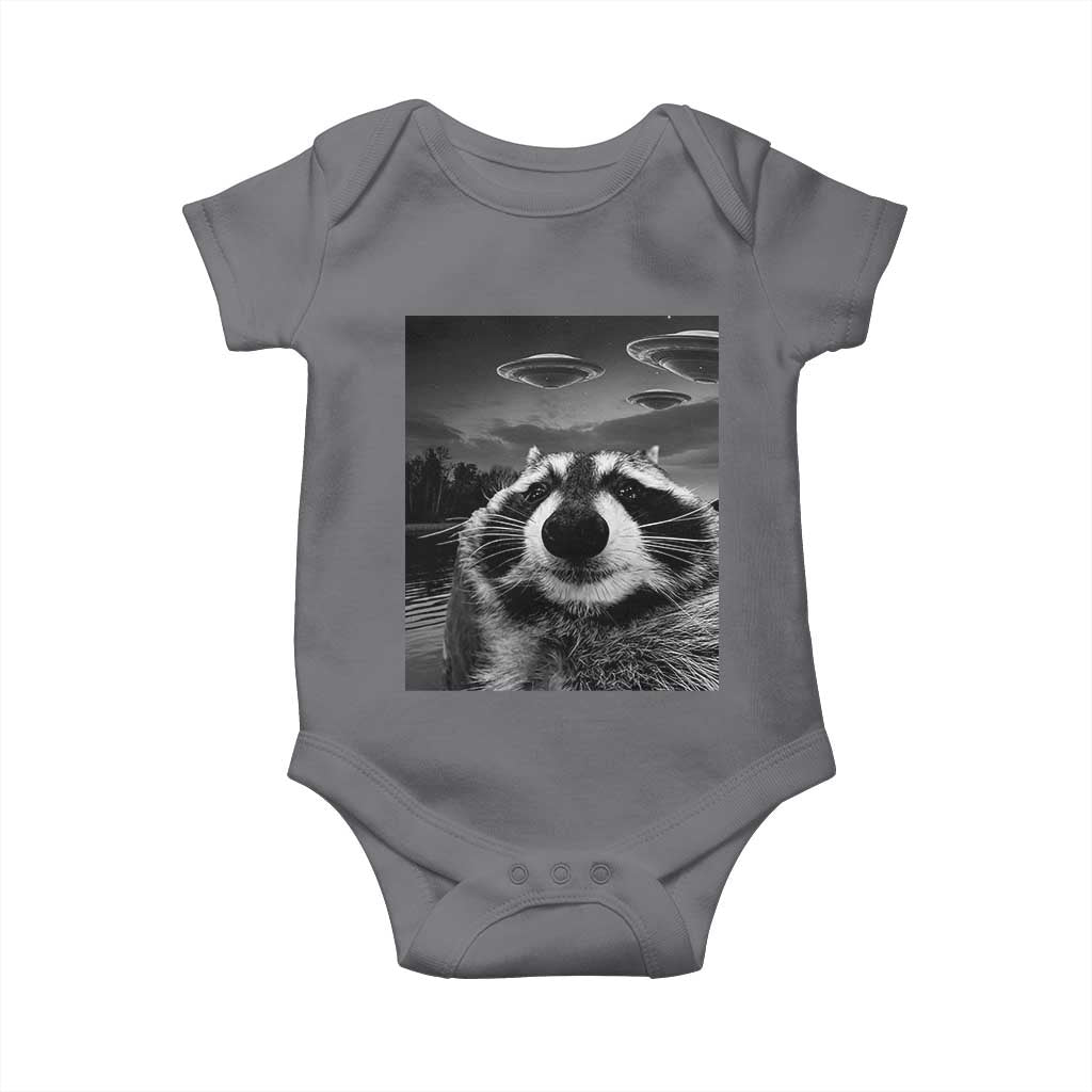 Funny Graphic Racoon Selfie with UFOs Weird Baby Onesie