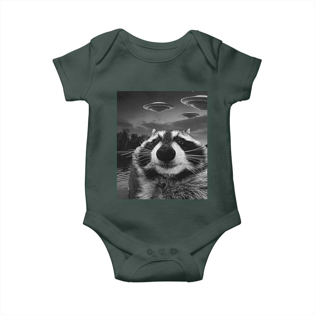 Funny Graphic Racoon Selfie with UFOs Weird Baby Onesie