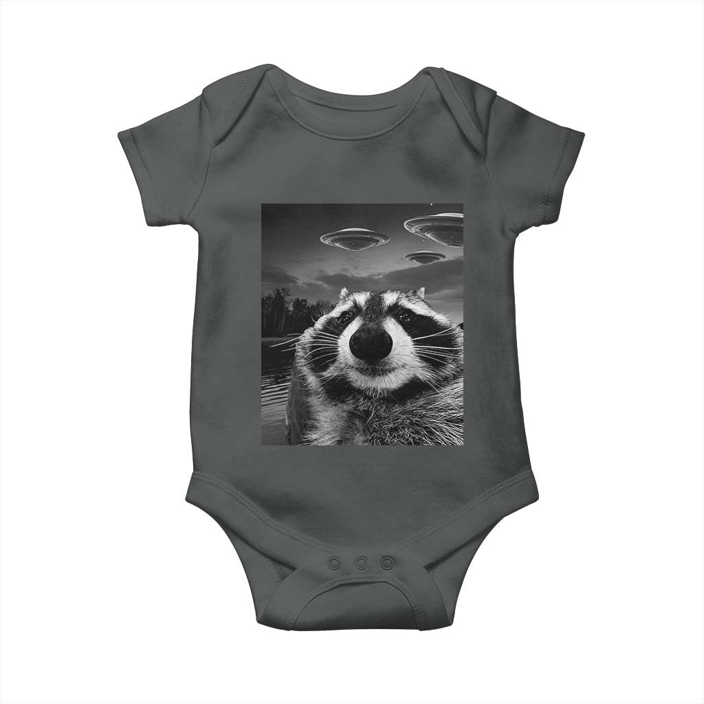 Funny Graphic Racoon Selfie with UFOs Weird Baby Onesie