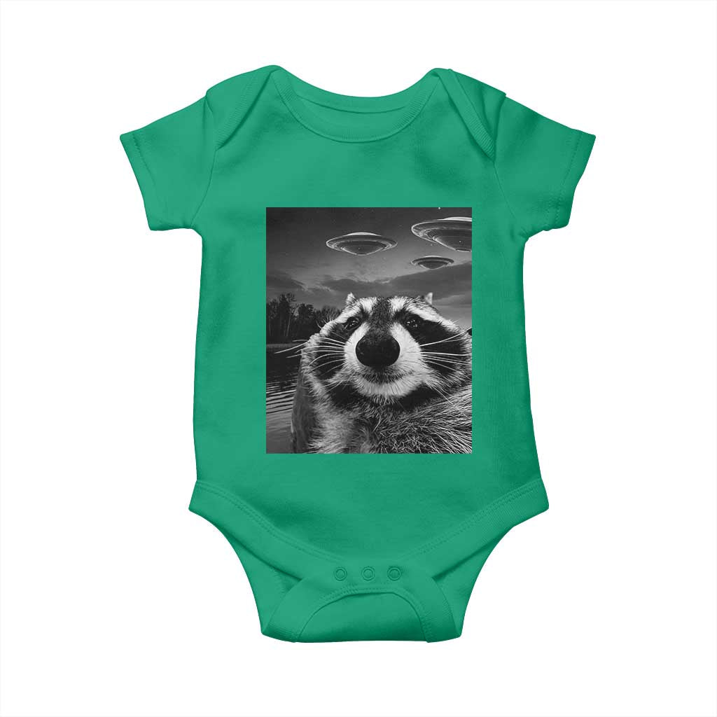 Funny Graphic Racoon Selfie with UFOs Weird Baby Onesie