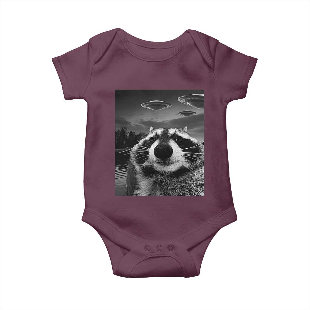 Funny Graphic Racoon Selfie with UFOs Weird Baby Onesie