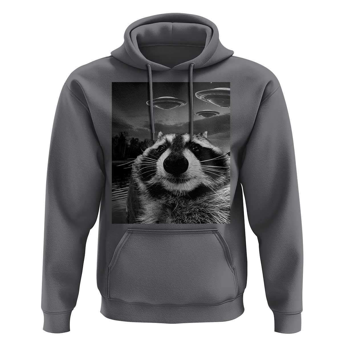 Funny Graphic Racoon Selfie with UFOs Weird Hoodie Funny Graphic Racoon Selfie with UFOs Weird