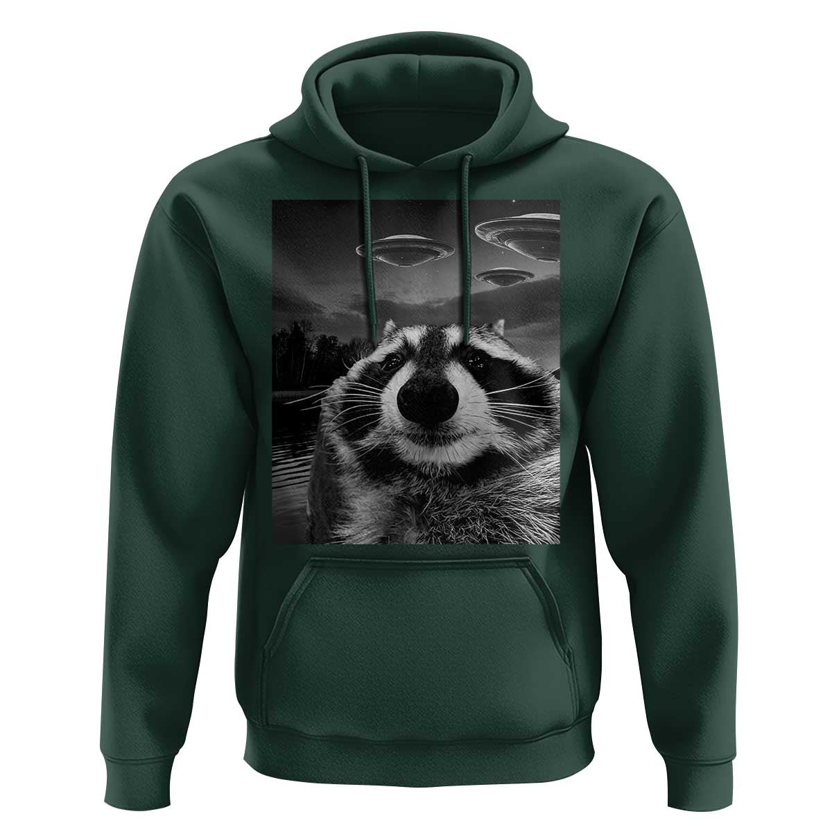 Funny Graphic Racoon Selfie with UFOs Weird Hoodie Funny Graphic Racoon Selfie with UFOs Weird