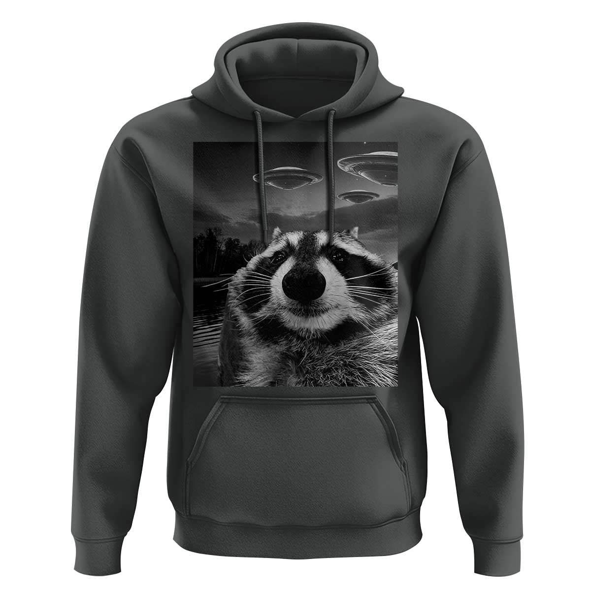 Funny Graphic Racoon Selfie with UFOs Weird Hoodie Funny Graphic Racoon Selfie with UFOs Weird