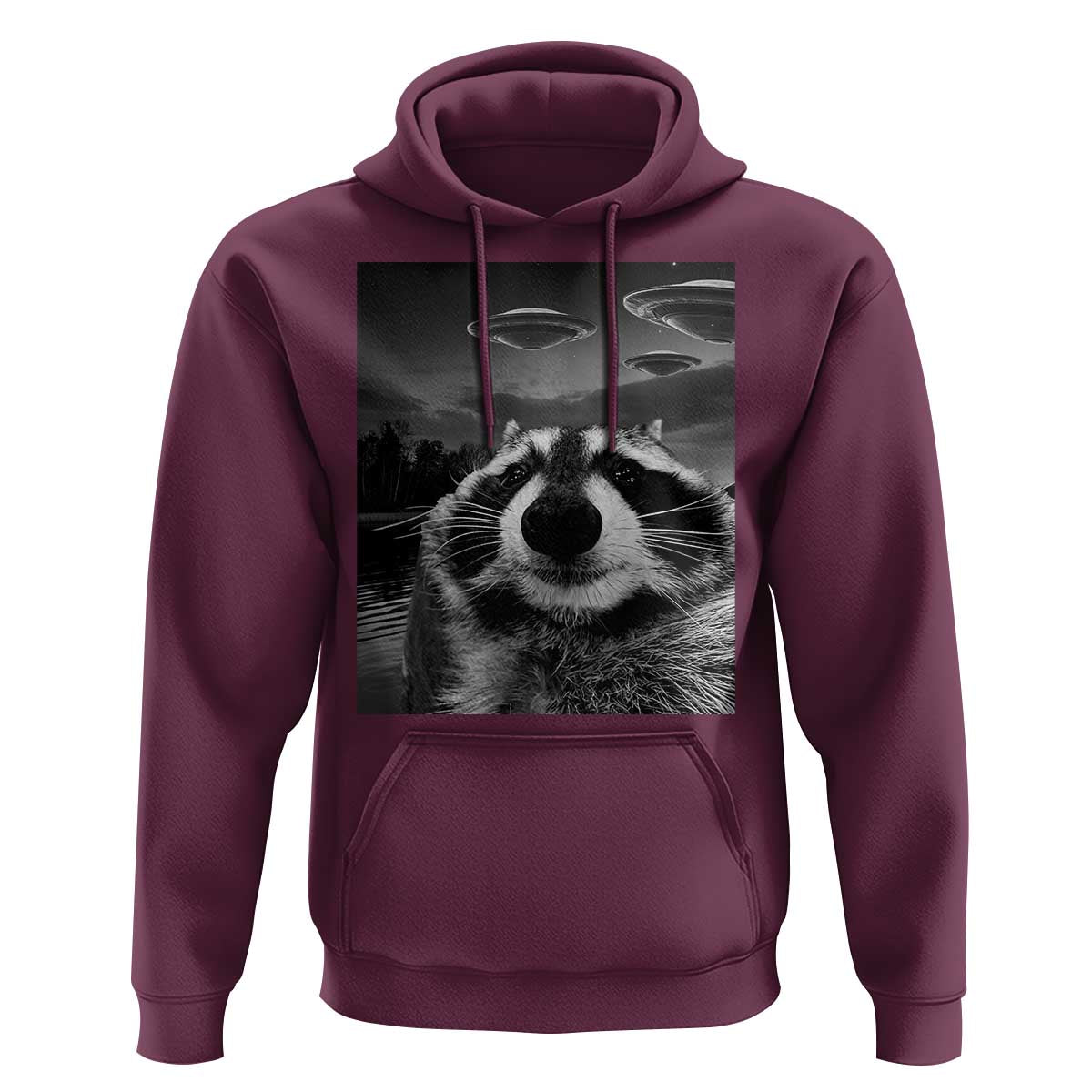 Funny Graphic Racoon Selfie with UFOs Weird Hoodie Funny Graphic Racoon Selfie with UFOs Weird