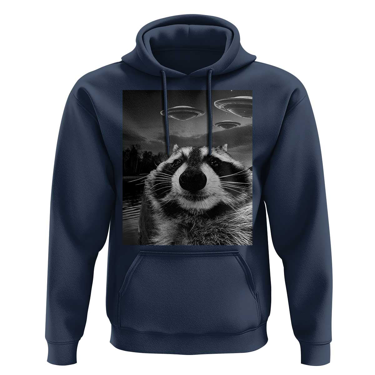 Funny Graphic Racoon Selfie with UFOs Weird Hoodie Funny Graphic Racoon Selfie with UFOs Weird
