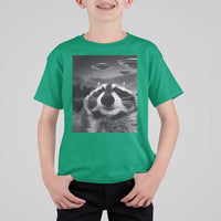 Funny Graphic Racoon Selfie with UFOs Weird T Shirt For Kid - Wonder Print Shop