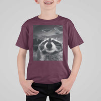 Funny Graphic Racoon Selfie with UFOs Weird T Shirt For Kid - Wonder Print Shop