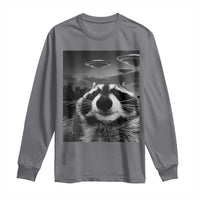 Funny Graphic Racoon Selfie with UFOs Weird Long Sleeve Shirt