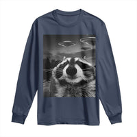 Funny Graphic Racoon Selfie with UFOs Weird Long Sleeve Shirt
