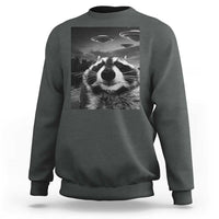 Funny Graphic Racoon Selfie with UFOs Weird Sweatshirt - Wonder Print Shop