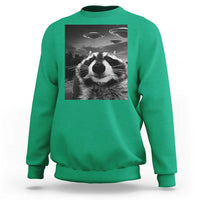 Funny Graphic Racoon Selfie with UFOs Weird Sweatshirt - Wonder Print Shop