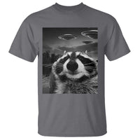 Funny Graphic Racoon Selfie with UFOs Weird T Shirt - Wonder Print Shop