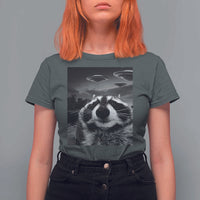 Funny Graphic Racoon Selfie with UFOs Weird T Shirt For Women - Wonder Print Shop