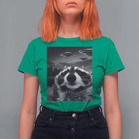 Funny Graphic Racoon Selfie with UFOs Weird T Shirt For Women - Wonder Print Shop