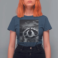 Funny Graphic Racoon Selfie with UFOs Weird T Shirt For Women - Wonder Print Shop