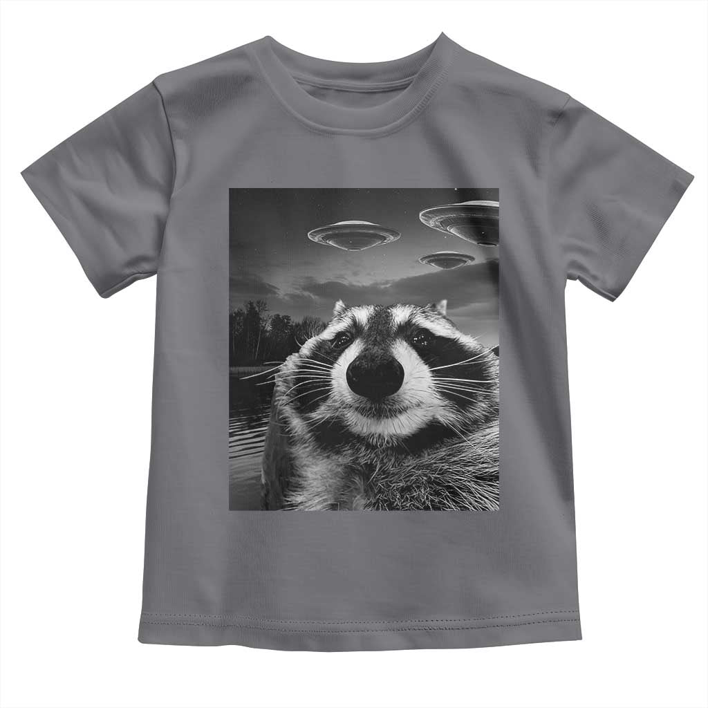 Funny Graphic Racoon Selfie with UFOs Weird Toddler T Shirt
