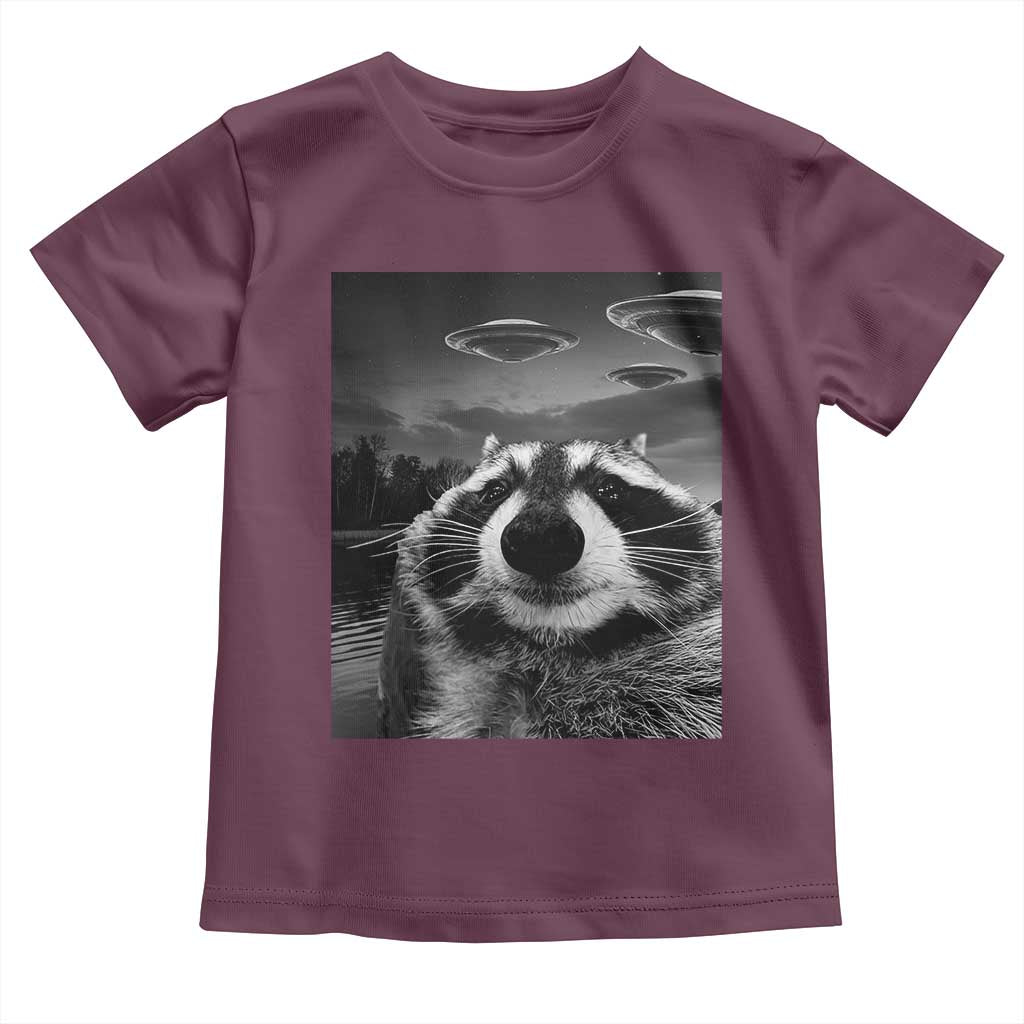 Funny Graphic Racoon Selfie with UFOs Weird Toddler T Shirt
