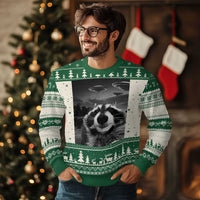 Funny Graphic Racoon Selfie with UFOs Weird Ugly Christmas Sweater - Wonder Print Shop