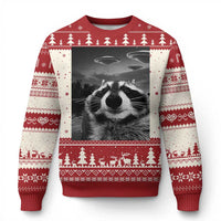 Funny Graphic Racoon Selfie with UFOs Weird Ugly Christmas Sweater - Wonder Print Shop