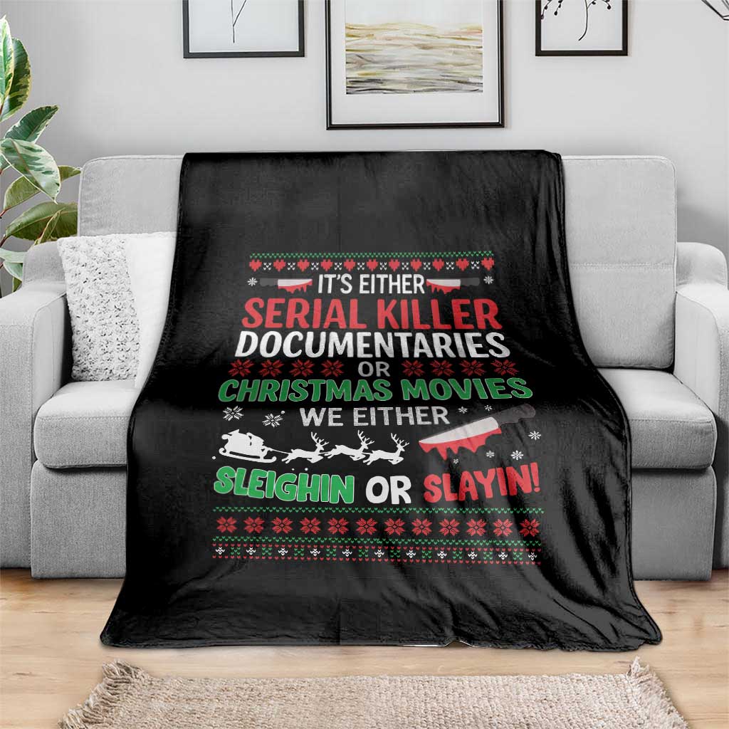 Crime Documentaries Ugly Christmas Throw Blanket Funny Horror Xmas Slaying Or Sleighing - Wonder Print Shop