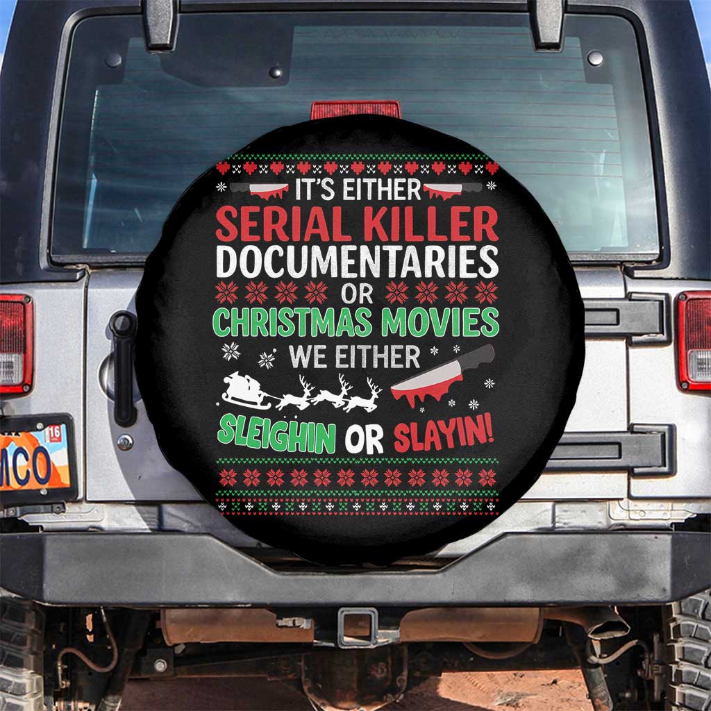 Crime Documentaries Ugly Christmas Spare Tire Cover Funny Horror Xmas Slaying Or Sleighing - Wonder Print Shop