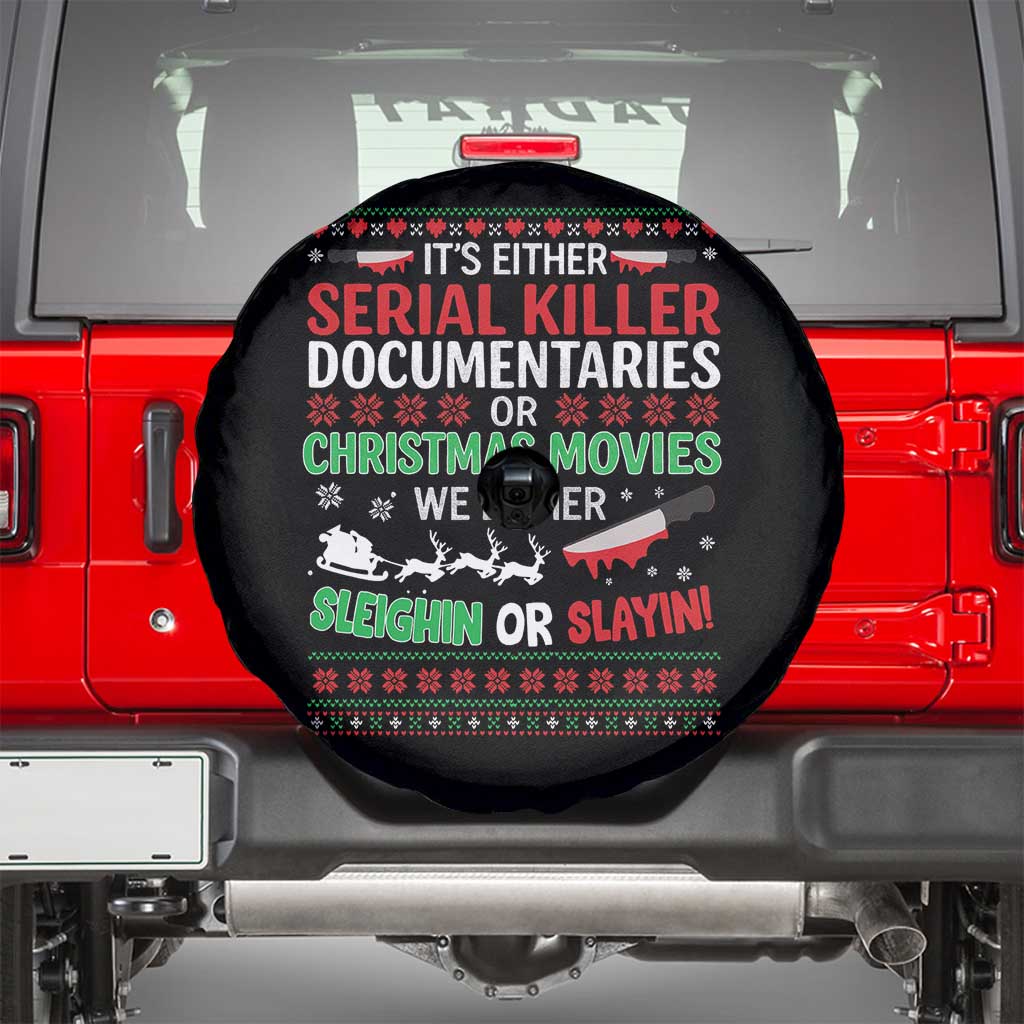 Crime Documentaries Ugly Christmas Spare Tire Cover Funny Horror Xmas Slaying Or Sleighing - Wonder Print Shop