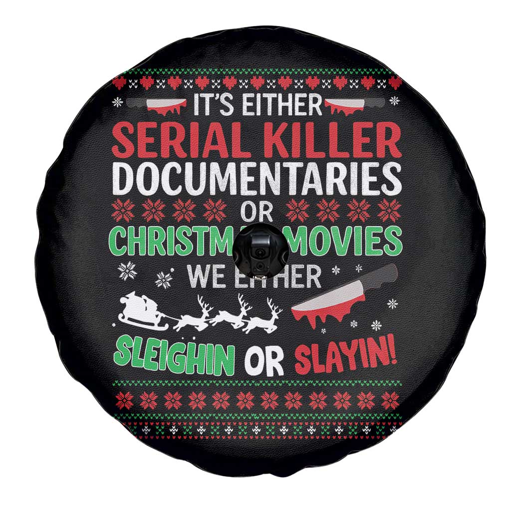 Crime Documentaries Ugly Christmas Spare Tire Cover Funny Horror Xmas Slaying Or Sleighing - Wonder Print Shop