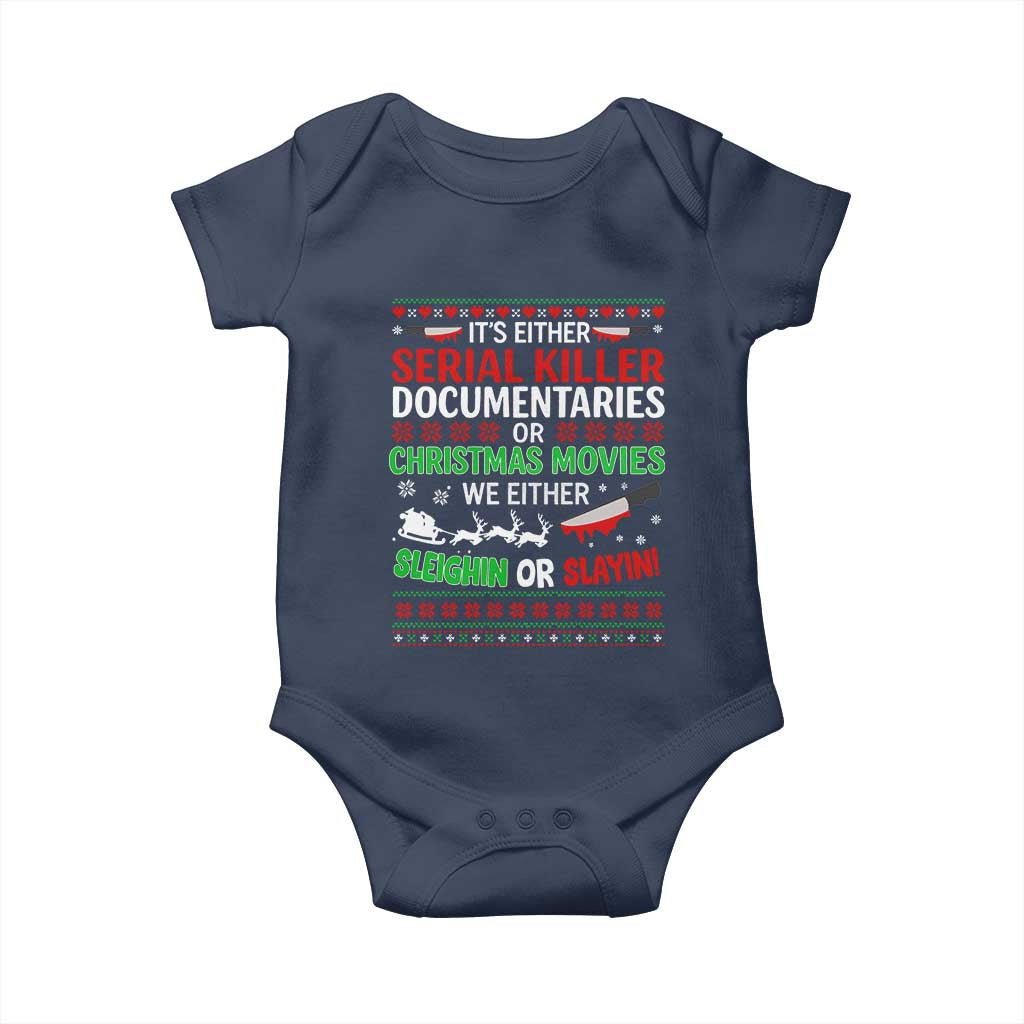 Crime Documentaries Ugly Christmas Baby Onesie Funny Horror Xmas Slaying Or Sleighing - Wonder Print Shop