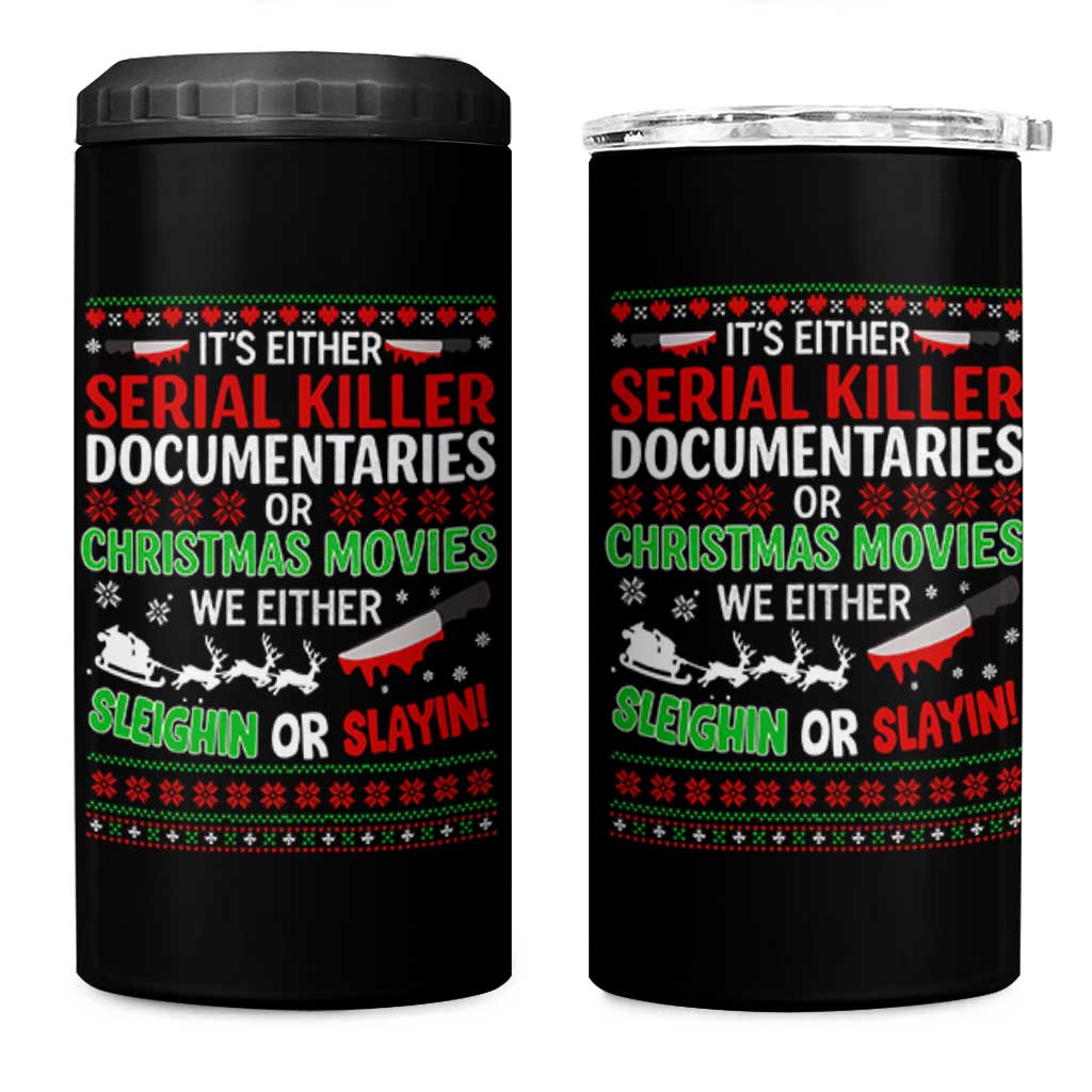 Crime Documentaries Ugly Christmas 4 in 1 Can Cooler Tumbler Funny Horror Xmas Slaying Or Sleighing - Wonder Print Shop