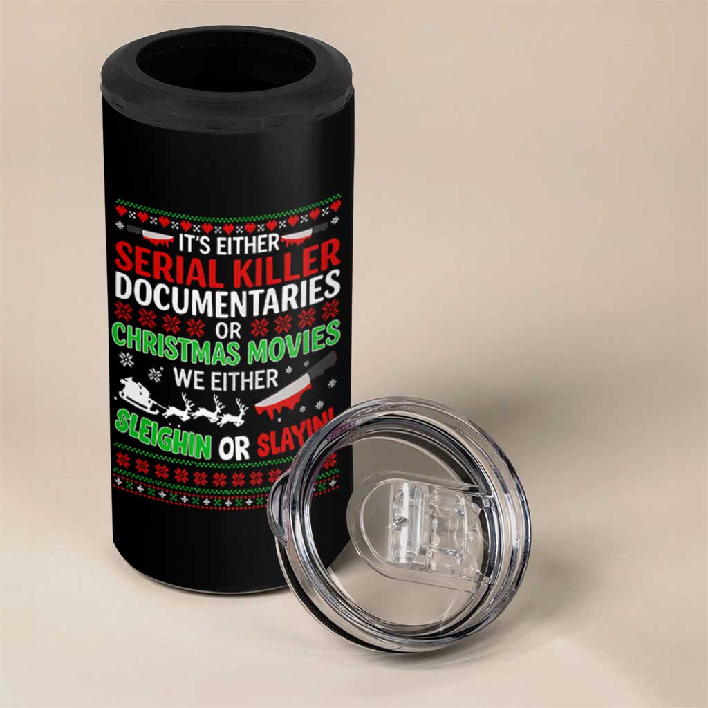 Crime Documentaries Ugly Christmas 4 in 1 Can Cooler Tumbler Funny Horror Xmas Slaying Or Sleighing - Wonder Print Shop
