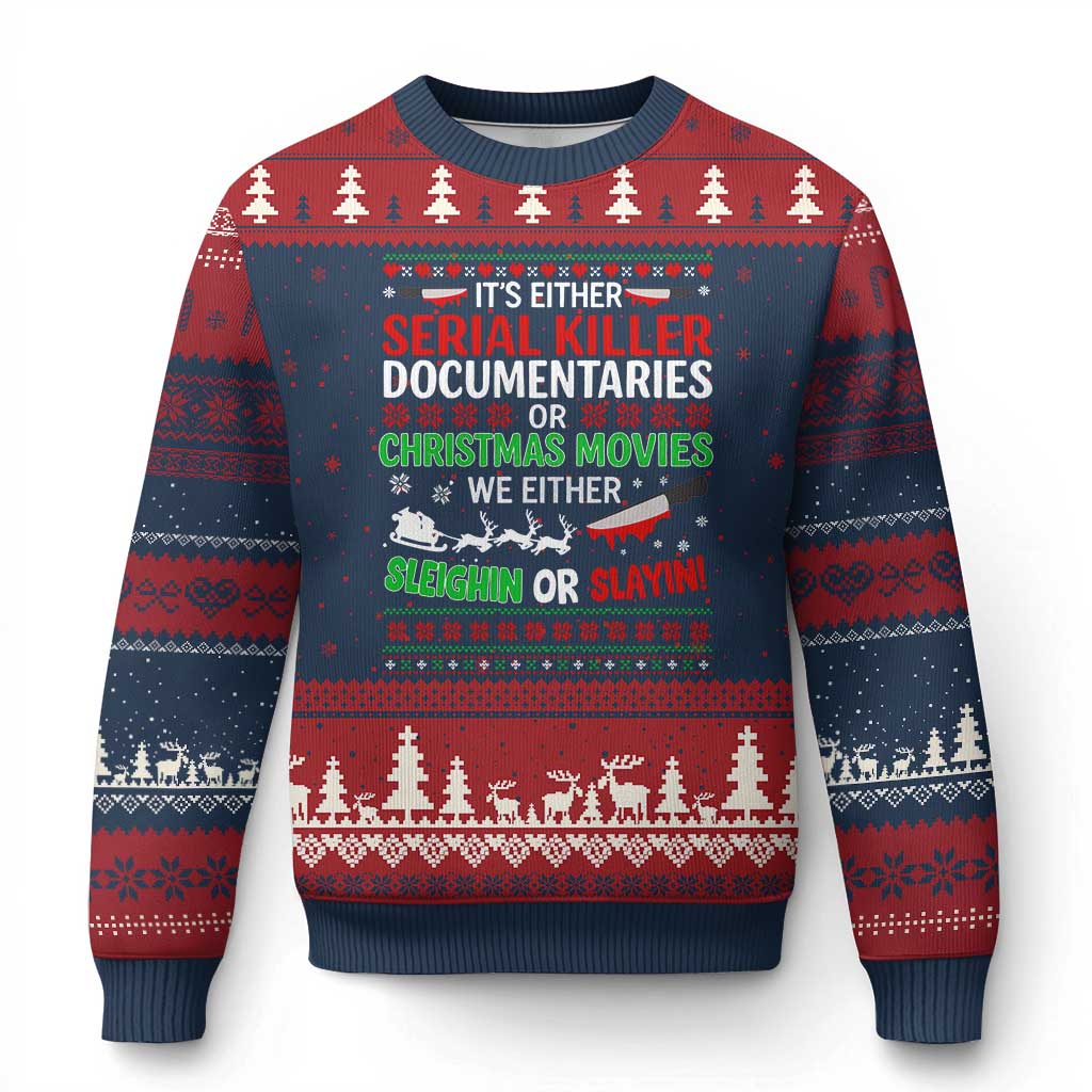 Crime Documentaries Ugly Xmas Ugly Christmas Sweater Funny Horror Xmas Slaying Or Sleighing - Wonder Print Shop
