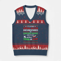 Crime Documentaries Ugly Xmas V-Neck Knit Sweater Vest Funny Horror Xmas Slaying Or Sleighing - Wonder Print Shop