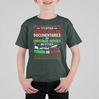 Crime Documentaries Ugly Christmas T Shirt For Kid Funny Horror Xmas Slaying Or Sleighing - Wonder Print Shop