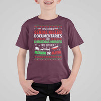Crime Documentaries Ugly Christmas T Shirt For Kid Funny Horror Xmas Slaying Or Sleighing - Wonder Print Shop