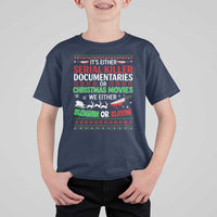 Crime Documentaries Ugly Christmas T Shirt For Kid Funny Horror Xmas Slaying Or Sleighing - Wonder Print Shop