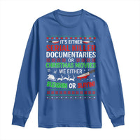 Crime Documentaries Ugly Christmas Long Sleeve Shirt Funny Horror Xmas Slaying Or Sleighing - Wonder Print Shop