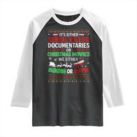 Crime Documentaries Ugly Christmas Raglan Shirt Funny Horror Xmas Slaying Or Sleighing - Wonder Print Shop