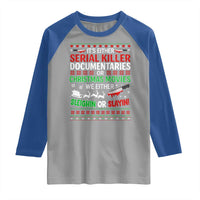 Crime Documentaries Ugly Christmas Raglan Shirt Funny Horror Xmas Slaying Or Sleighing - Wonder Print Shop