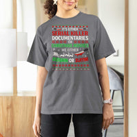 Crime Documentaries Ugly Christmas T Shirt For Women Funny Horror Xmas Slaying Or Sleighing - Wonder Print Shop