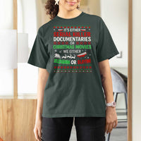 Crime Documentaries Ugly Christmas T Shirt For Women Funny Horror Xmas Slaying Or Sleighing - Wonder Print Shop