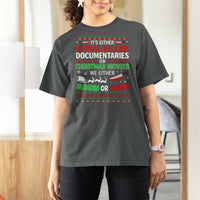 Crime Documentaries Ugly Christmas T Shirt For Women Funny Horror Xmas Slaying Or Sleighing - Wonder Print Shop